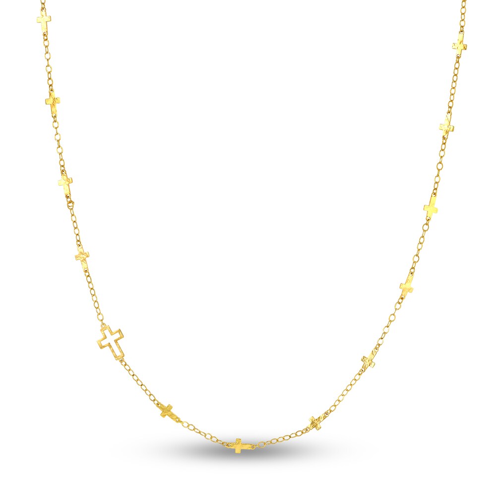 Cross Station Necklace 14K Yellow Gold 18" Rlm4YacB