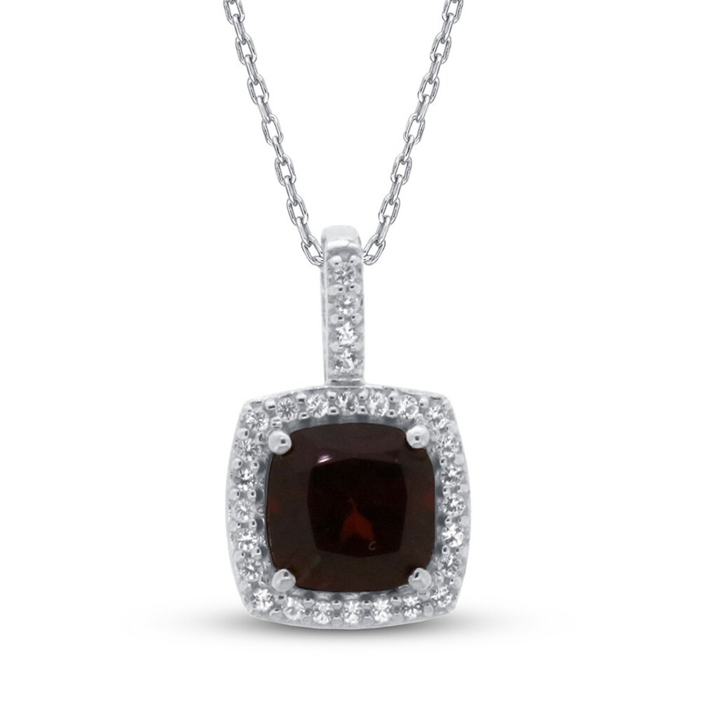 Garnet & White Topaz Necklace 10K White Gold Ruuozesg