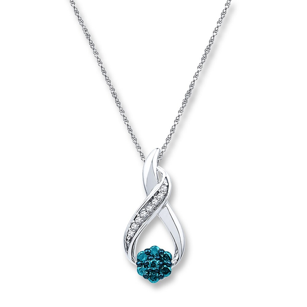 Diamond Necklace 1/6 ct tw Blue/White 10K White Gold S0wZldjx