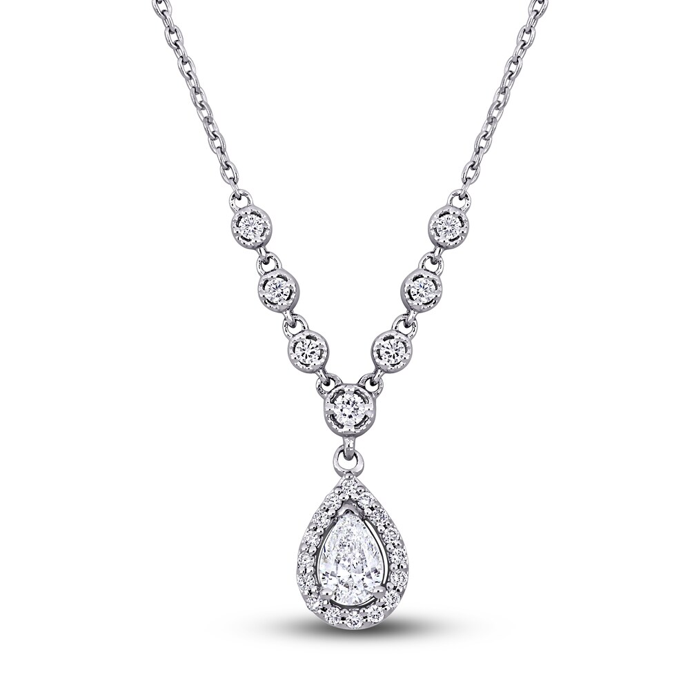 Diamond Teardrop Necklace 1/2 ct tw Pear/Round 18K White Gold 17.5" S7UzeQFm
