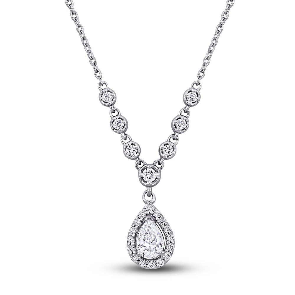 Diamond Teardrop Necklace 1/2 ct tw Pear/Round 18K White Gold 17.5\" S7UzeQFm