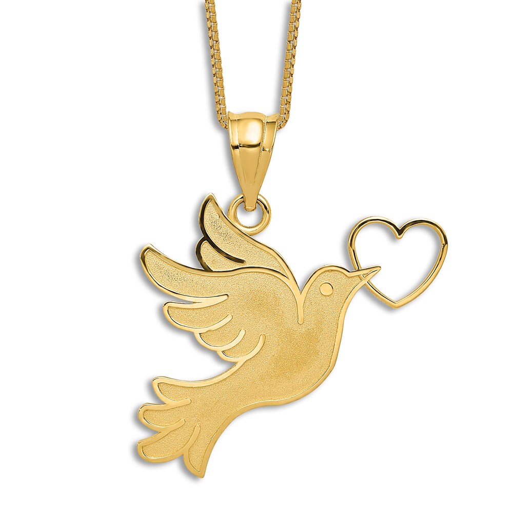 Dove & Heart Pendant Necklace 14K Yellow Gold 18" S9Cfhuxh