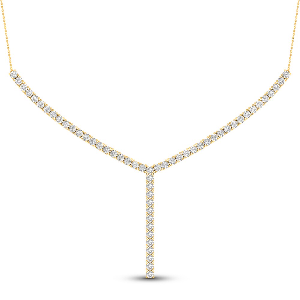 Lab-Created Diamond Lariat Necklace 5 ct tw Round 14K Yellow Gold 18" SAyruMQg