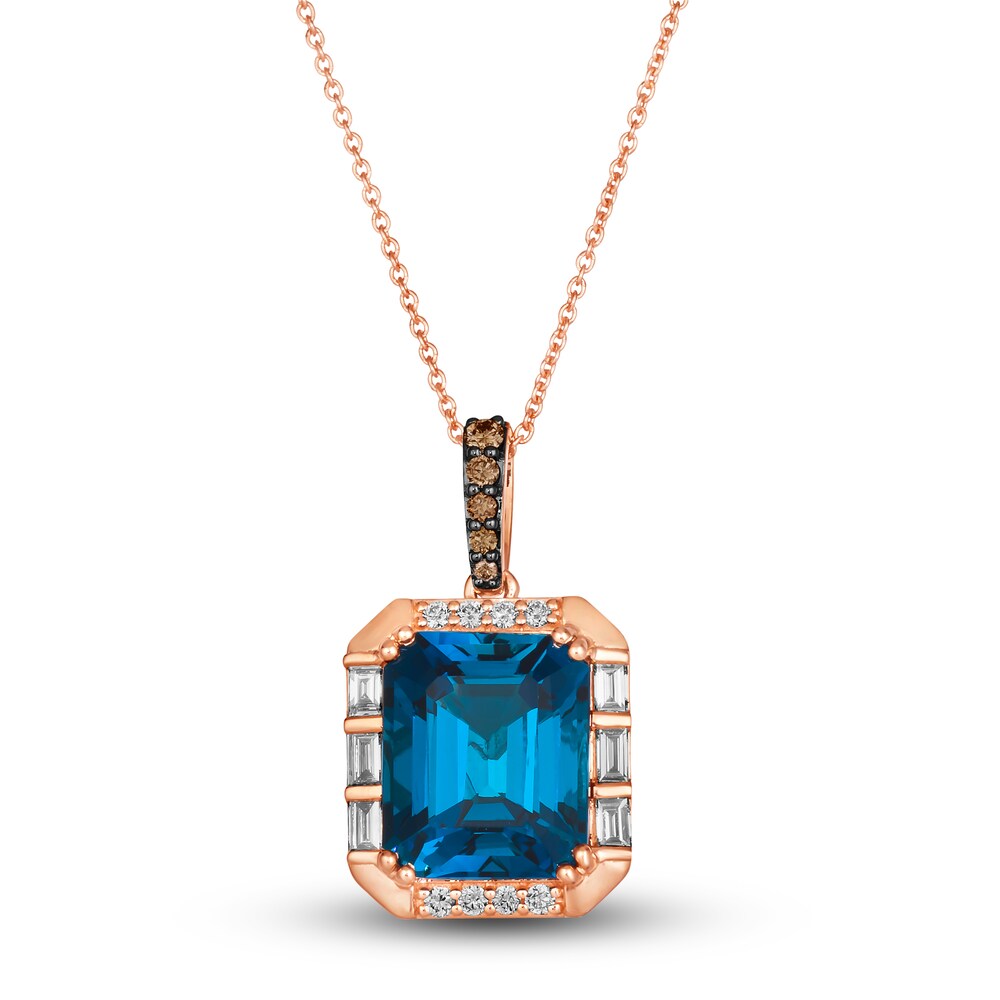 Le Vian Natural Blue Topaz Pendant Necklace 1/3 ct tw Round 14K Strawberry Gold 19\" SHVm363z [SHVm363z]