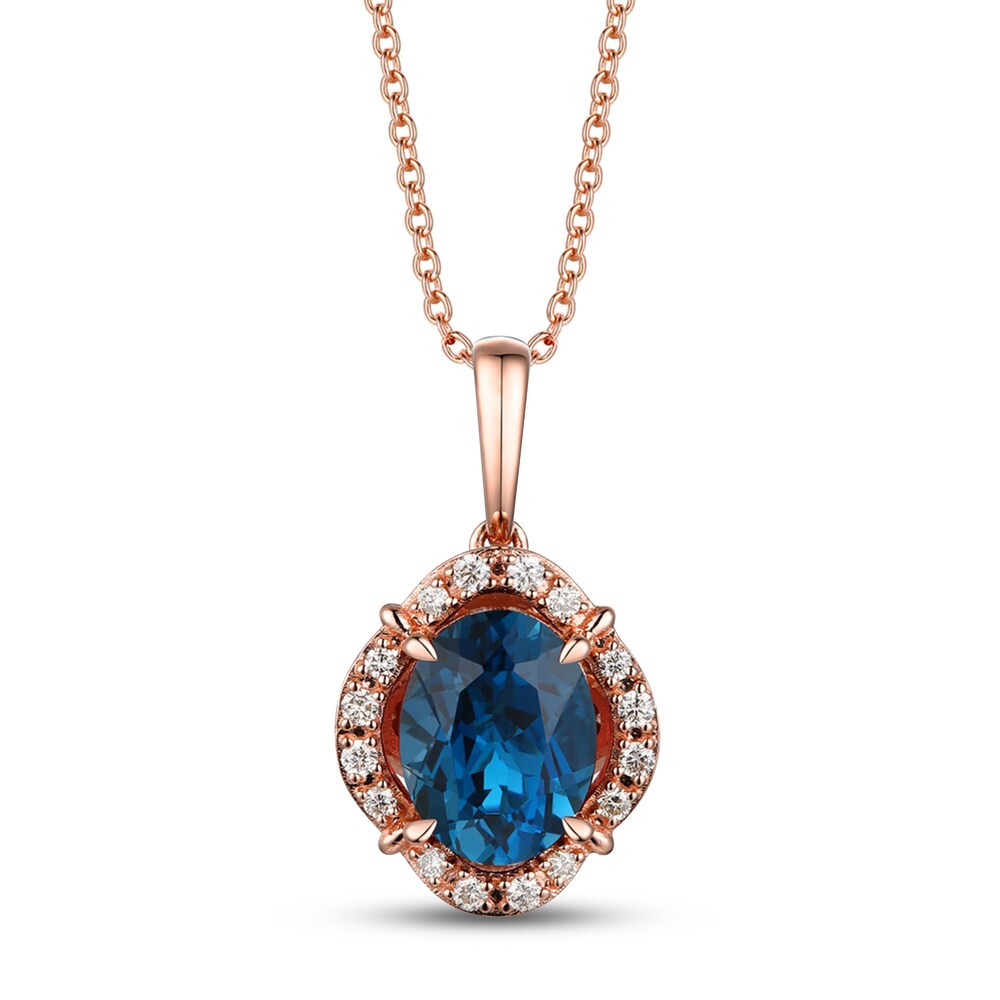 Le Vian Natural Blue Topaz Necklace 1/6 ct tw Diamonds 14K Strawberry Gold SMjH5cCX