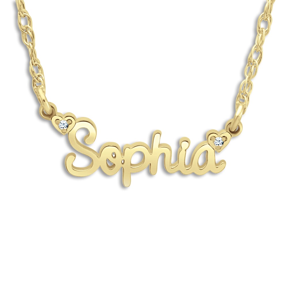 Personalized Name Necklace Diamond Accents 14K Yellow Gold 18\" SNcY4hpW