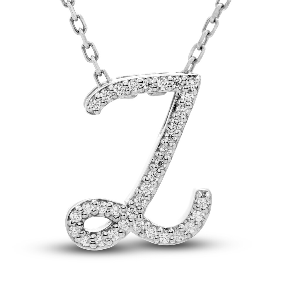 Diamond Initial Z Pendant Necklace 1/10 ct tw Round 10K White Gold SOrBv61S