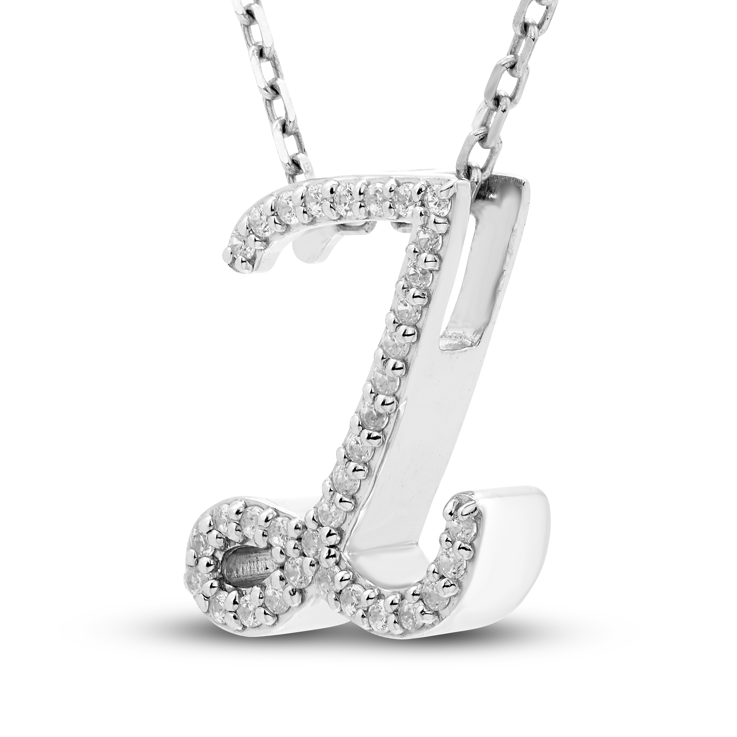 Diamond Initial Z Pendant Necklace 1/10 ct tw Round 10K White Gold SOrBv61S