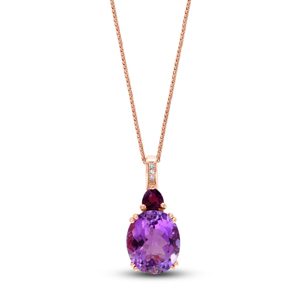 LALI Jewels Natural Rhodolite Garnet & Natural Amethyst Necklace Diamond Accents 14K Rose Gold 18\" SQ2gy8yb