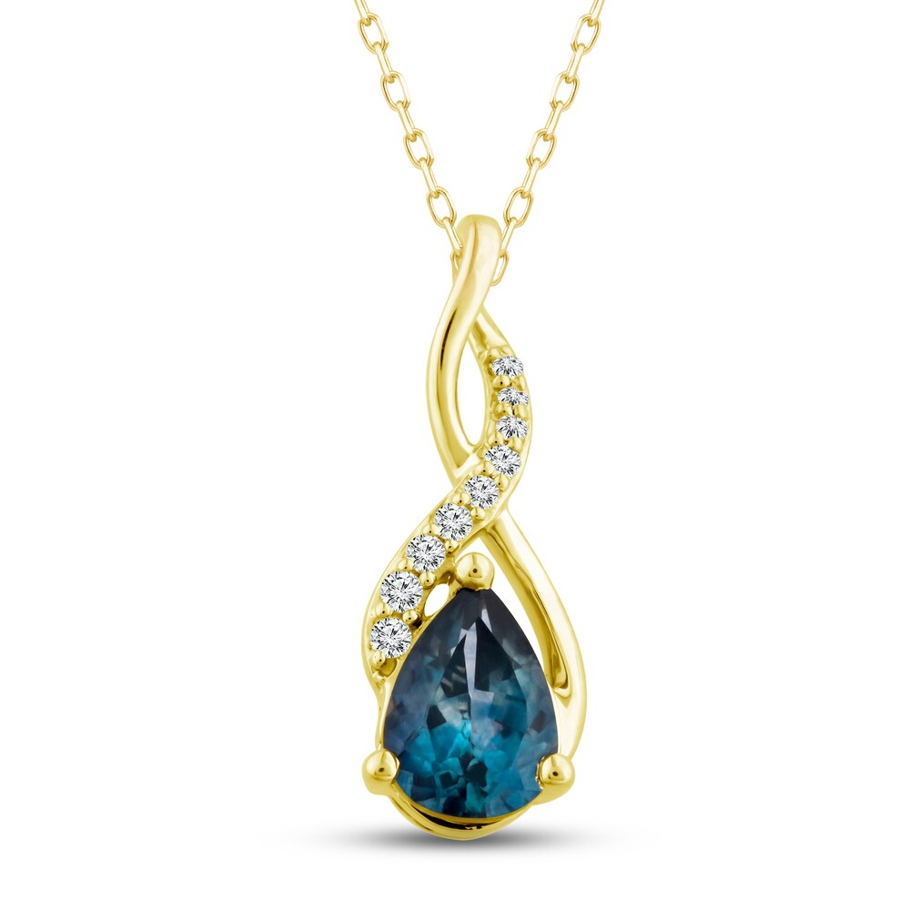 Montana Blue Natural Sapphire Pendant Necklace 1/20 ct tw Diamonds 10K Yellow Gold SQHHeTjn