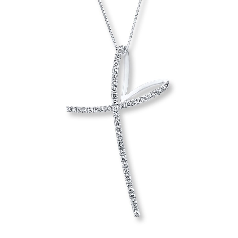 Diamond Cross Necklace 1/3 ct tw Round-cut 14K White Gold SQO8ALtY