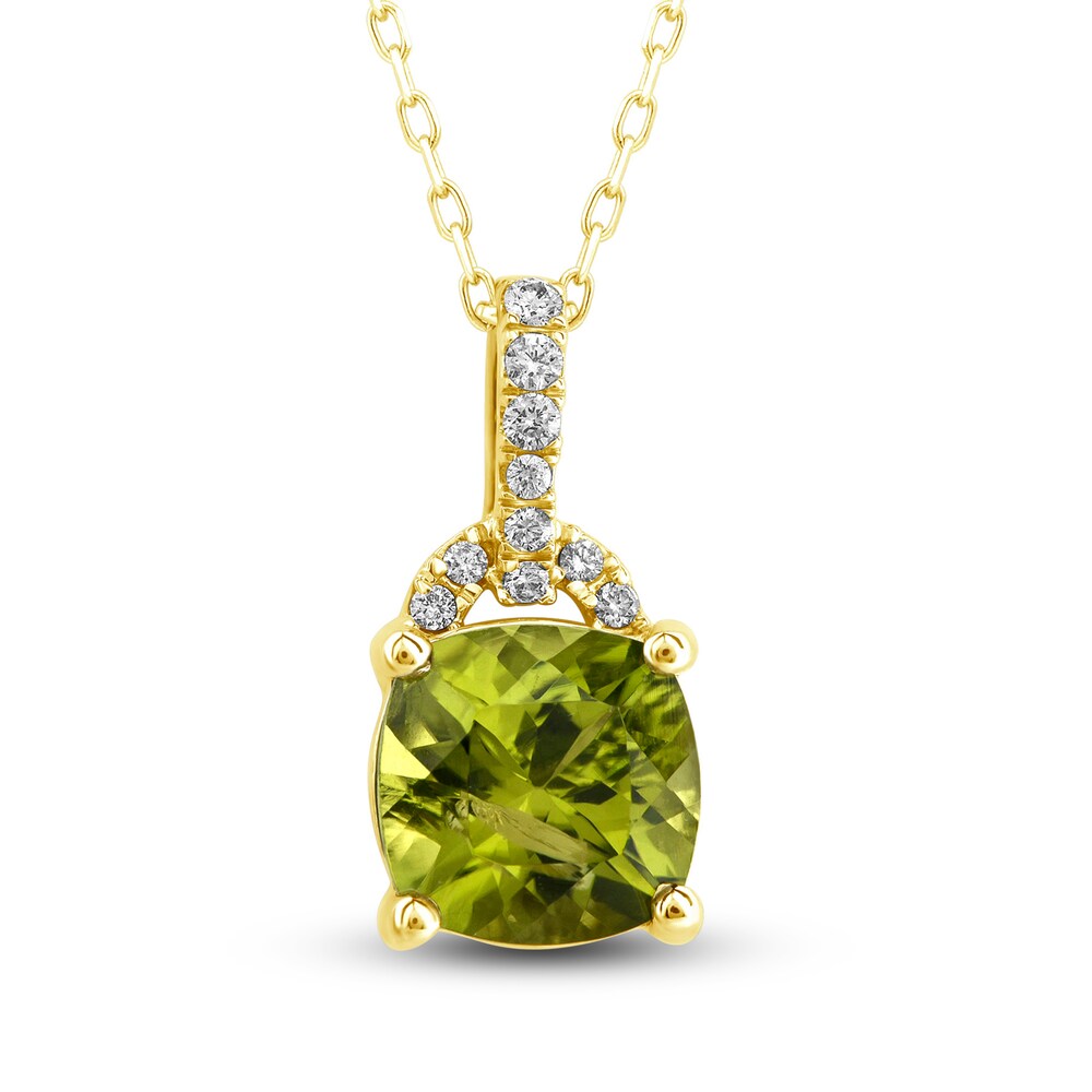Natural Peridot Pendant Necklace 1/15 ct tw Diamonds 10K Yellow Gold 18" SgNWSyEd