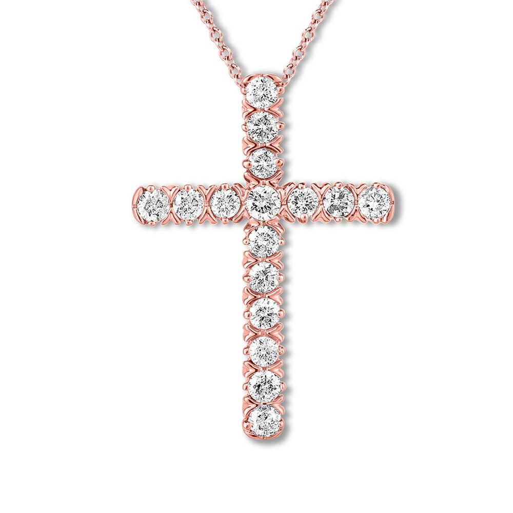 Diamond Cross Necklace 1/2 carat tw Round 10K Rose Gold SgsJlkWv