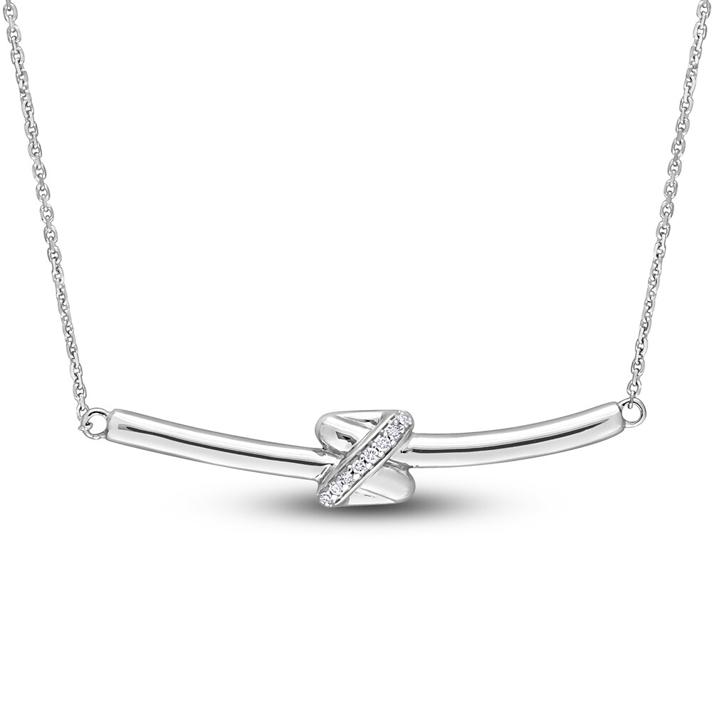 Diamond Bar Y-Knot Necklace 1/20 ct tw Round 14K White Gold 17" Siylw5hm