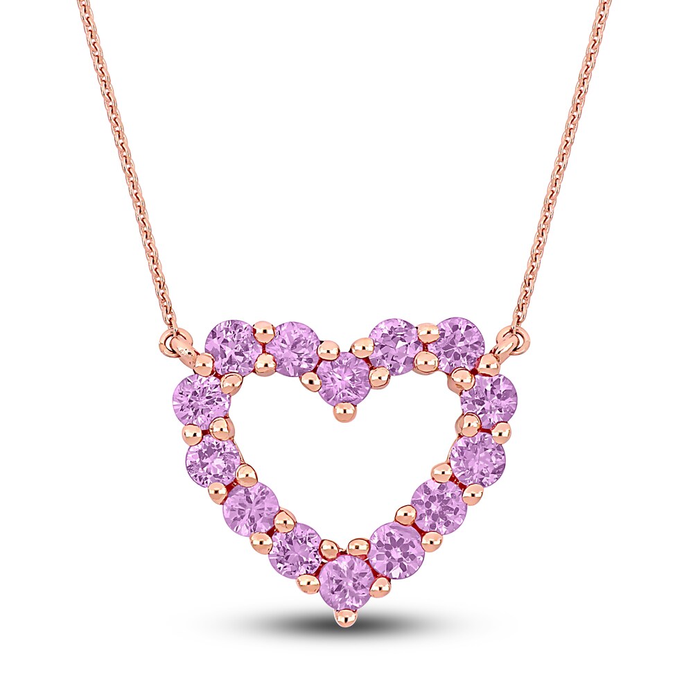 Natural Pink Sapphire Heart Pendant Necklace 10K Rose Gold 17" SyqJ2sPI