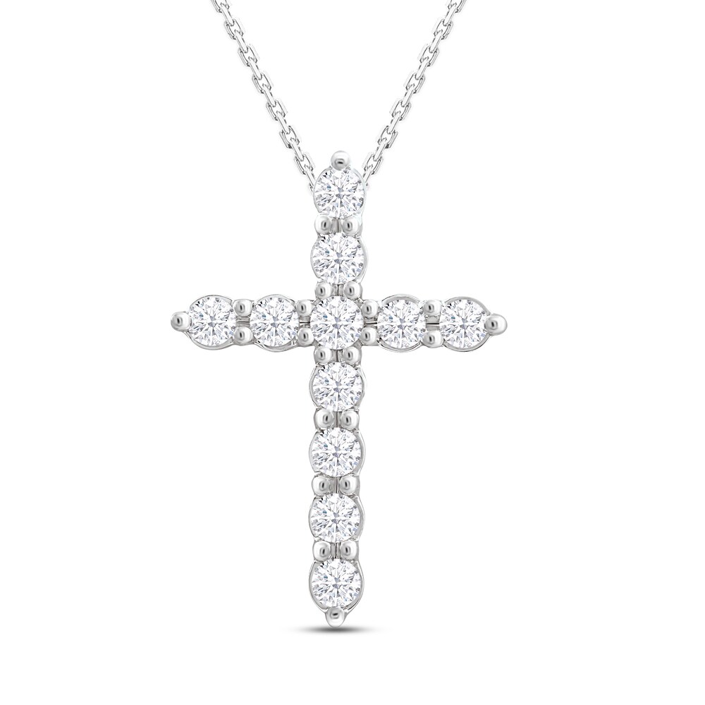 Diamond Cross Pendant Necklace 1/2 ct tw Round 10K White Gold T3nDuXYQ