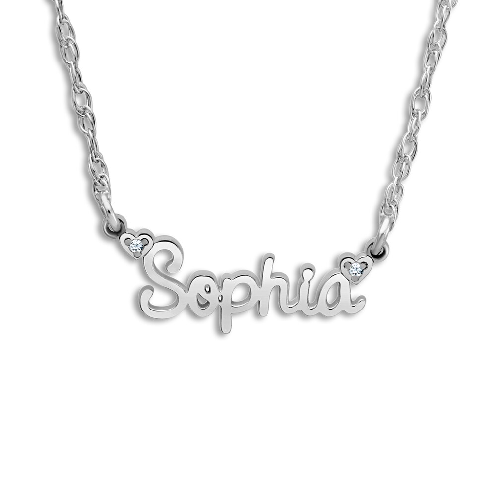 Personalized Name Necklace Diamond Accents 10K White Gold 18" TLZR8VdL