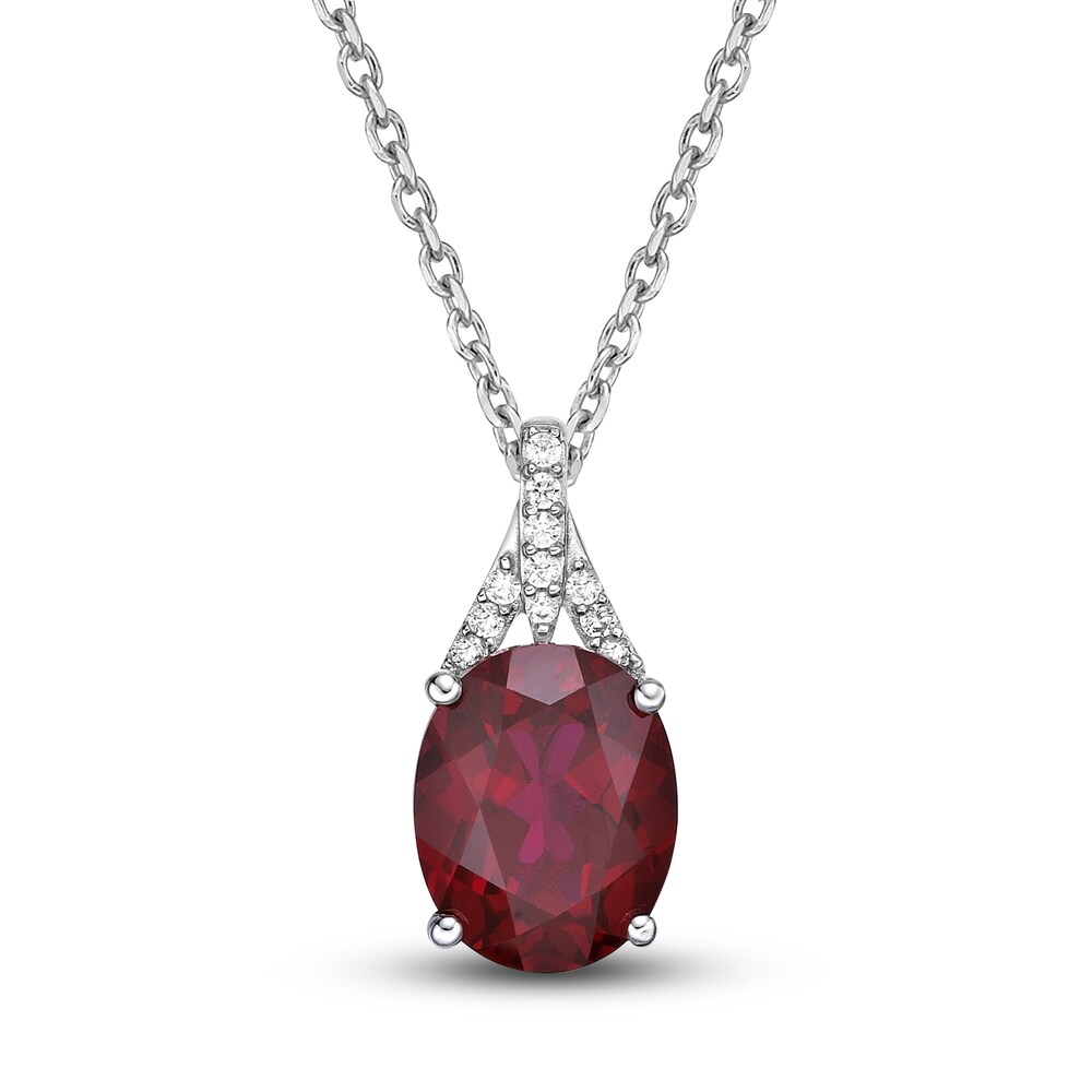 Lab-Created Ruby Pendant Necklace 1/8 ct tw Round 10K White Gold TaKUmmjN