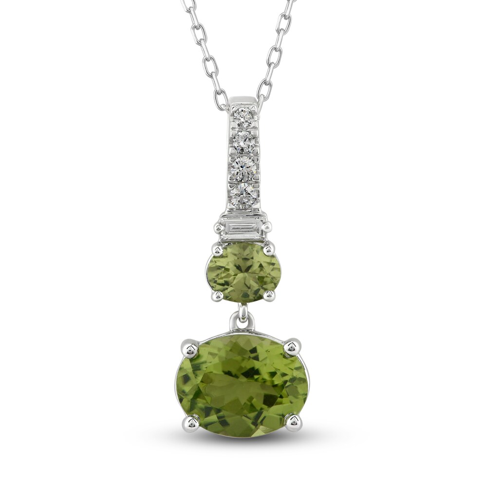 Natural Peridot Pendant Necklace 1/10 ct tw Diamonds 10K White Gold 18" TdzzRR07