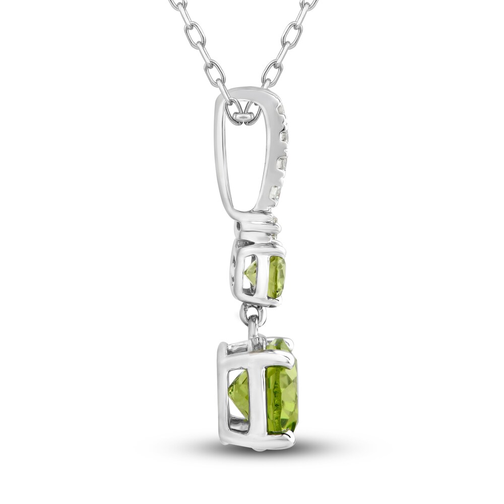 Natural Peridot Pendant Necklace 1/10 ct tw Diamonds 10K White Gold 18\" TdzzRR07
