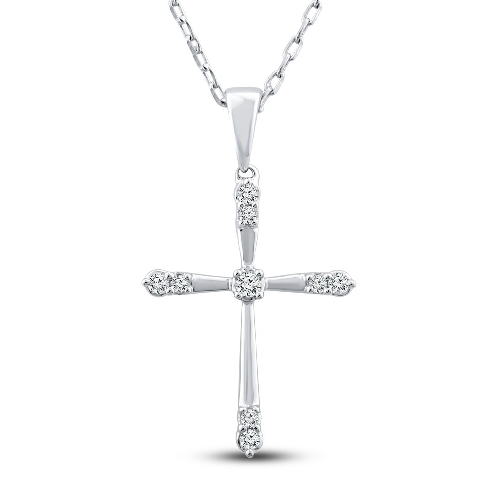 Diamond Cross Necklace 1/10 ct tw Round 10K White Gold ThXbtMyw