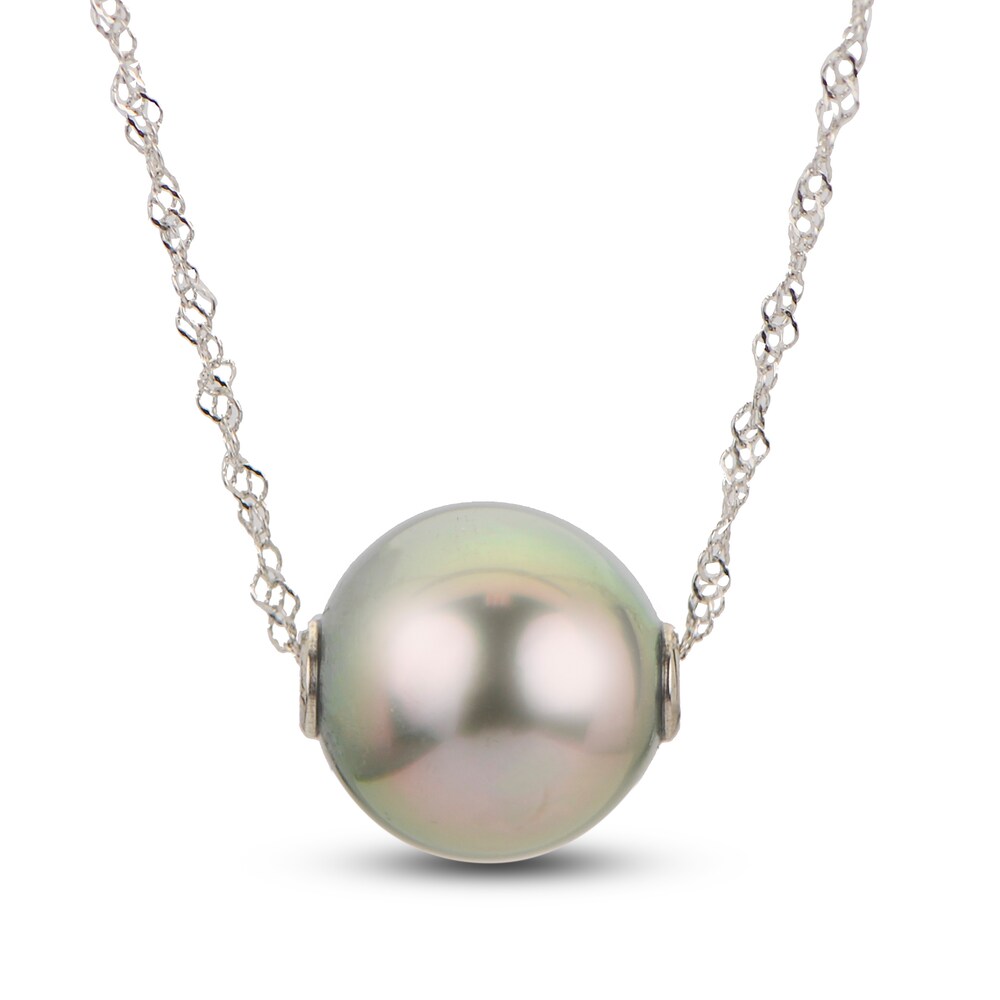 Tahitian Cultured Pearl Necklace 14K White Gold Tm1Q0TMf