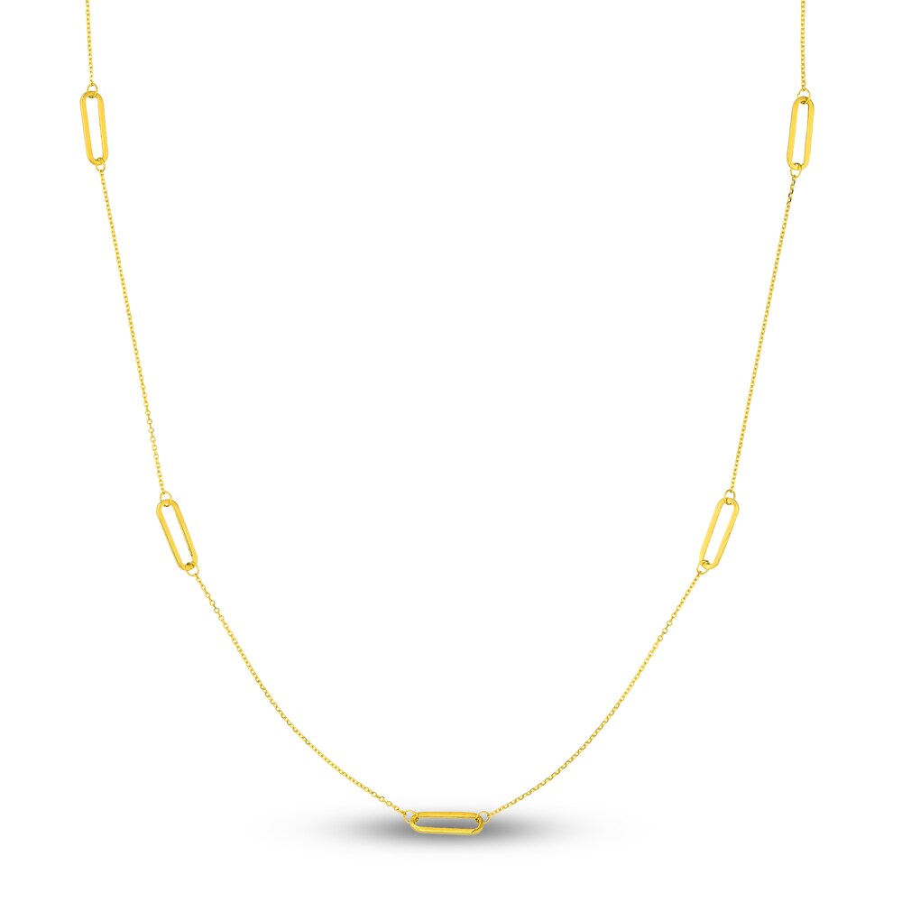 Oval Paperclip Station Necklace 14K Yellow Gold 36\" Tzore66J