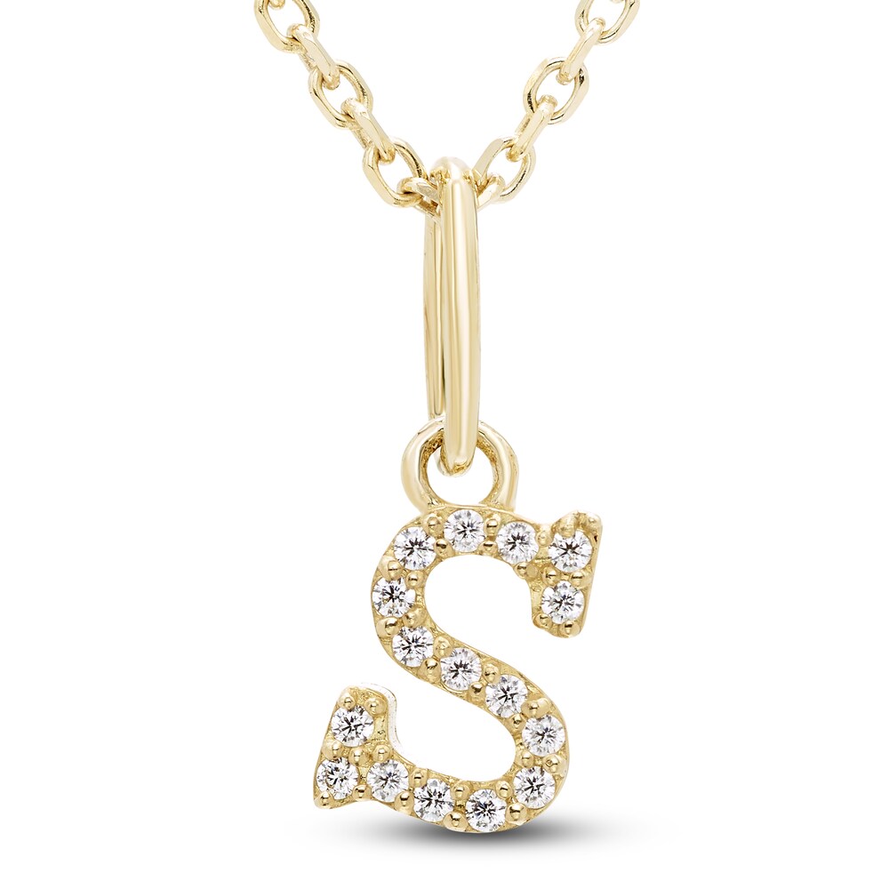Diamond Initial S Pendant Necklace 1/20 ct tw Round 10K Yellow Gold 18" U1cbcVDL