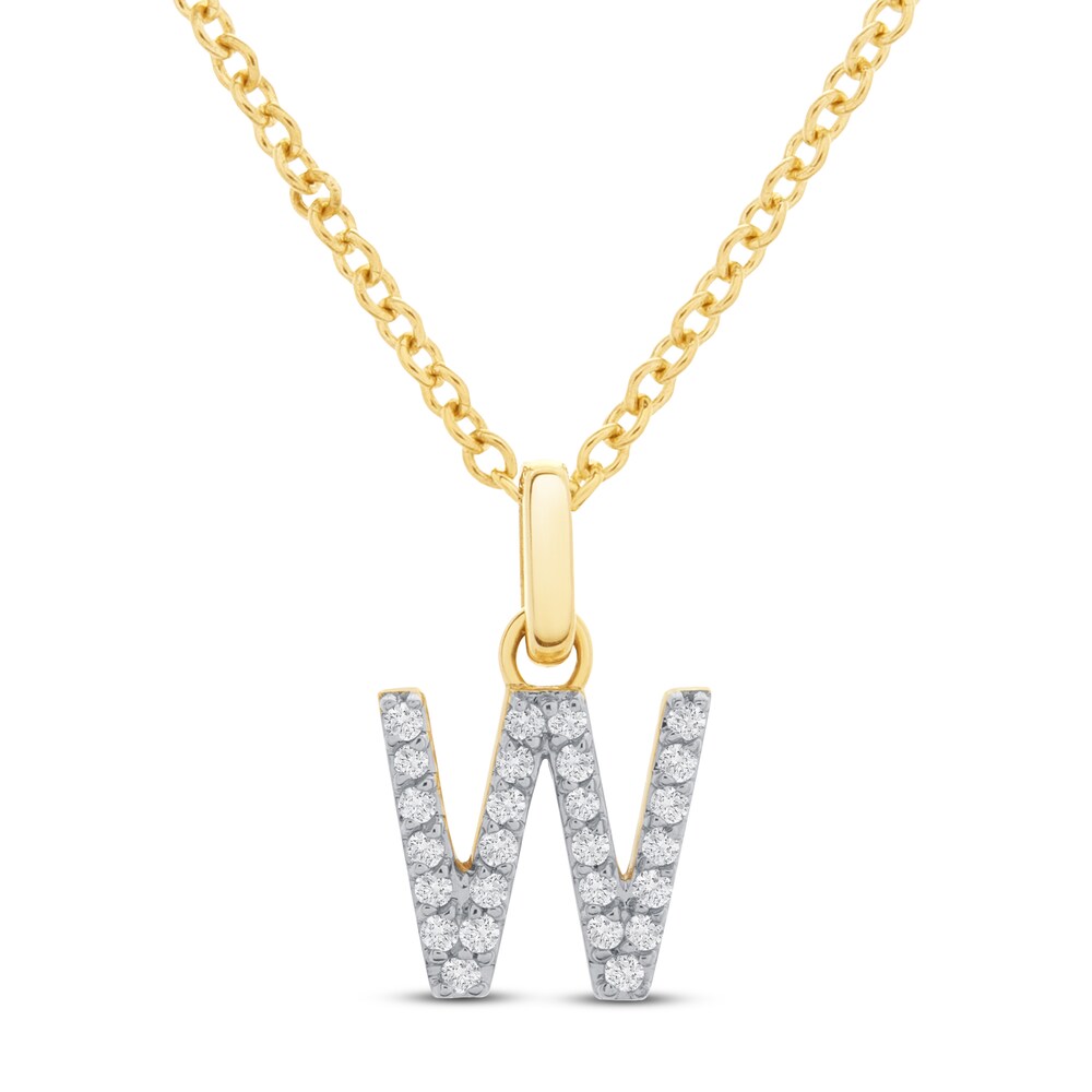 Diamond Letter W Necklace 1/10 ct tw Round 10K Yellow Gold U1oipv2Z