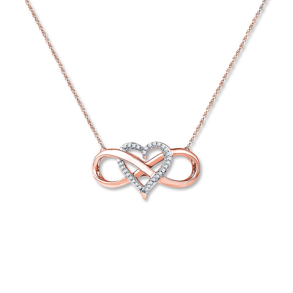 Heart Infinity Necklace 1/10 ct tw Diamonds 10K Rose Gold U41W8Dgy