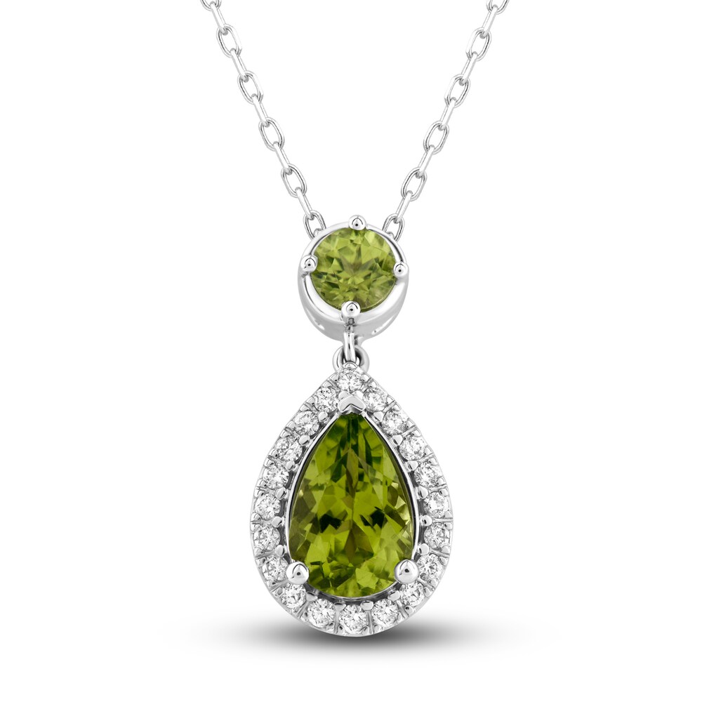 Natural Peridot Pendant Necklace 1/6 ct tw Diamonds 10K White Gold UKDMPoCd