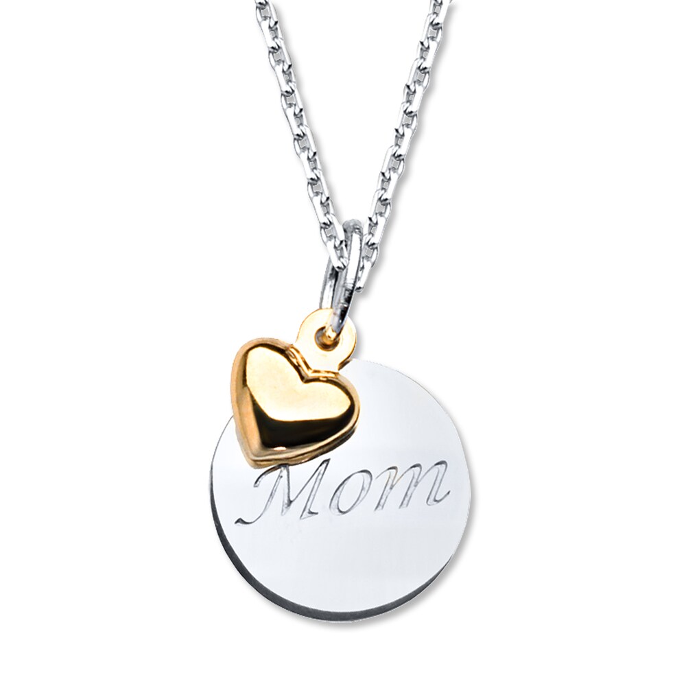 Mom Heart Necklace Sterling Silver 14K Yellow Gold Accent UKgbZdDu