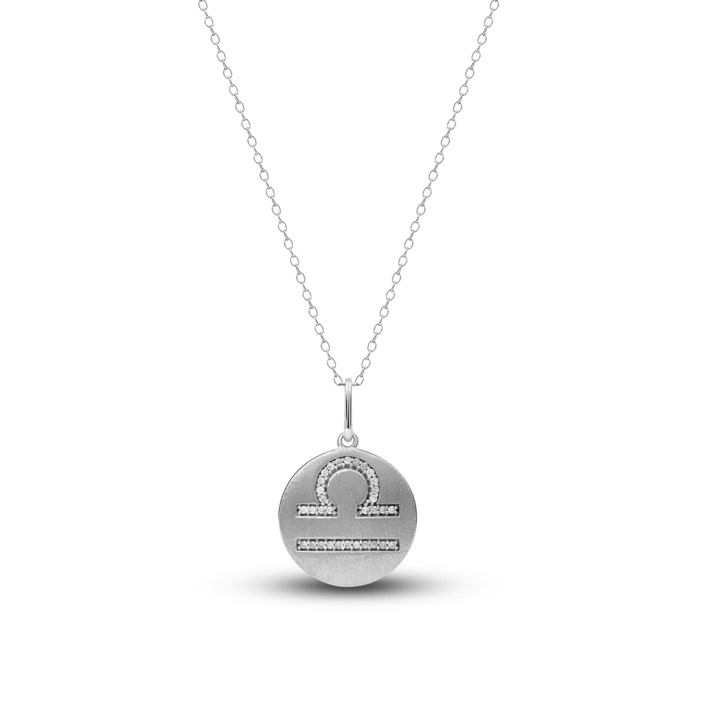 Diamond Libra Zodiac Pendant Necklace 1/10 ct tw Round 14K White Gold UMluntej