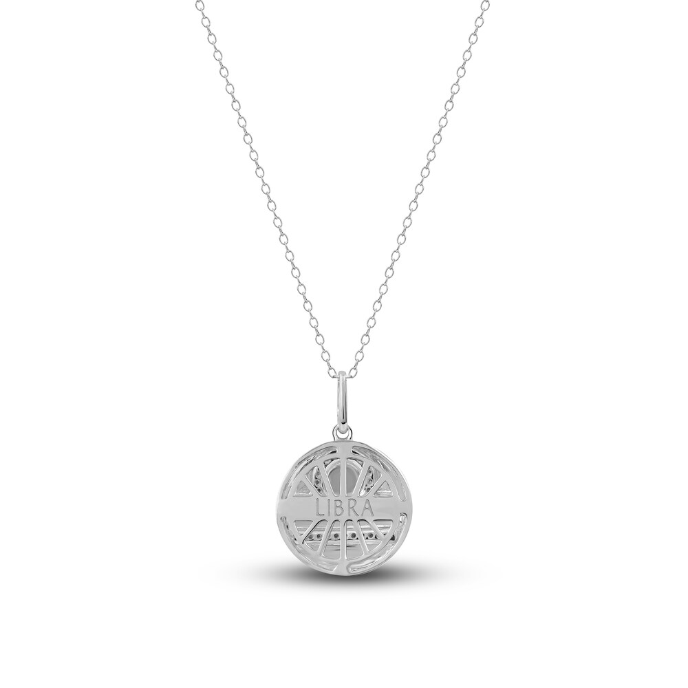 Diamond Libra Zodiac Pendant Necklace 1/10 ct tw Round 14K White Gold UMluntej