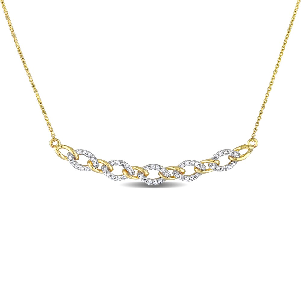 Diamond Oval Link Necklace 1/6 ct tw Round 10K Yellow Gold 17" UOVPfvXN