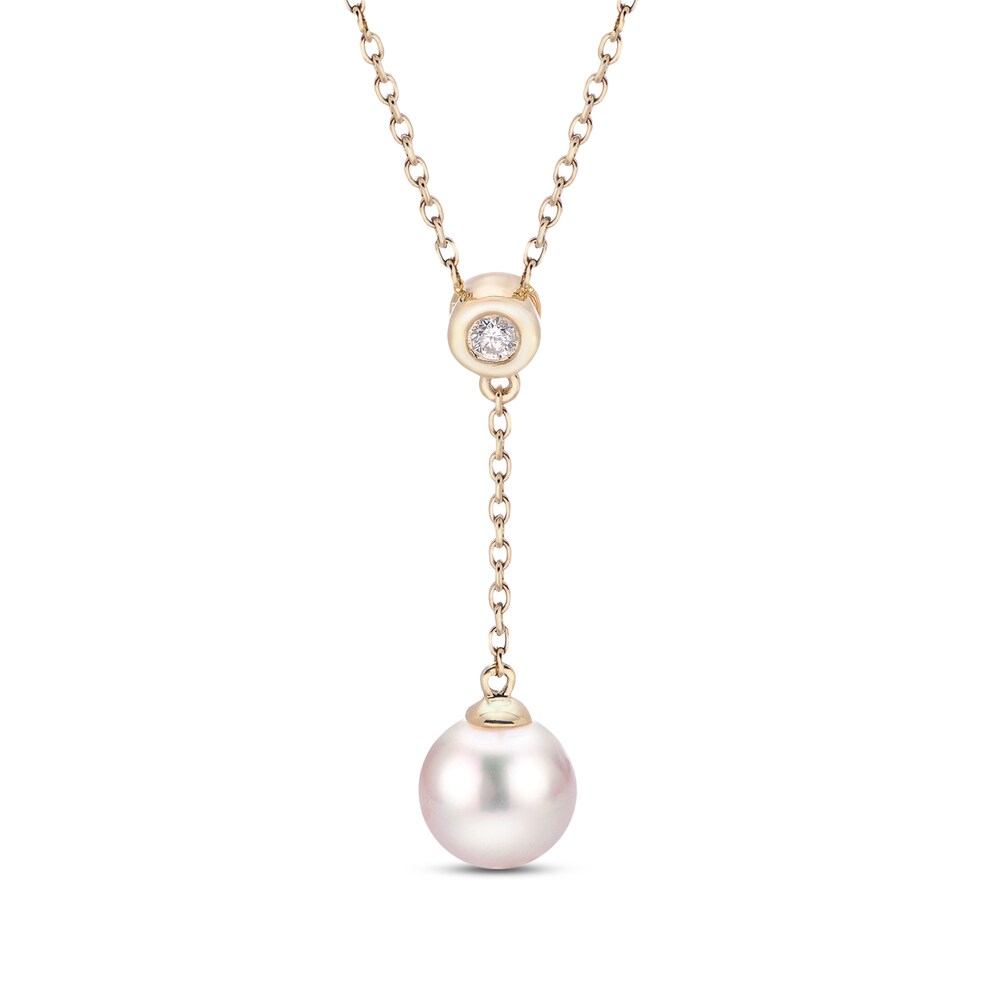 Cultured Akoya Pearl Necklace 1/20 ct tw Diamonds Round 14K Yellow Gold UQhDJ4yb