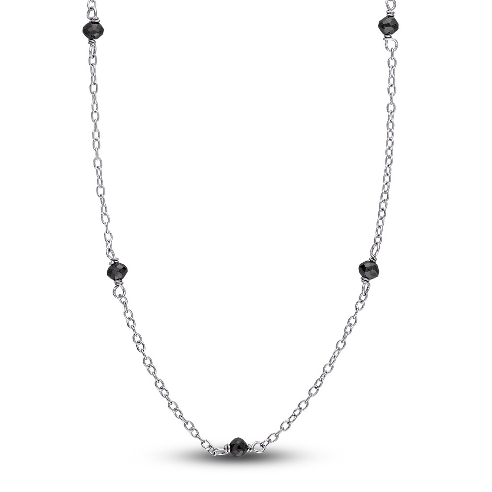 Black Diamond Bead Necklace 1 ct tw Round Sterling Silver 18\" UU8bQB9b
