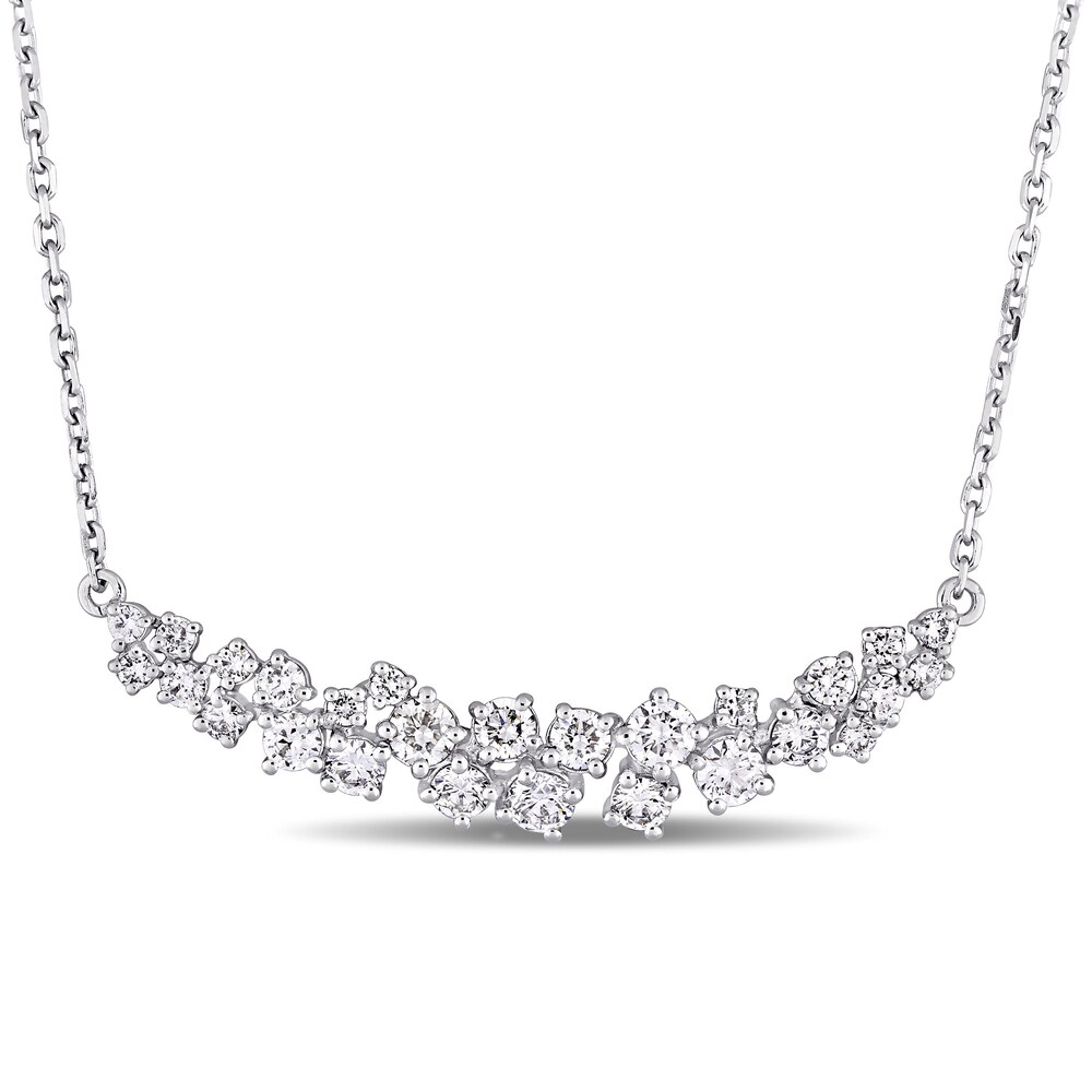 Diamond Cluster Necklace 1-1/10 ct tw Round 14K White Gold 16\" UWlQcL1w