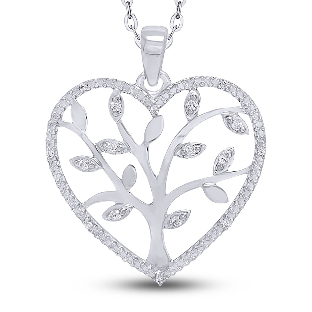Diamond Heart Tree Pendant Necklace 1/20 ct tw Round 14K White Gold 18" UZlTNuFw
