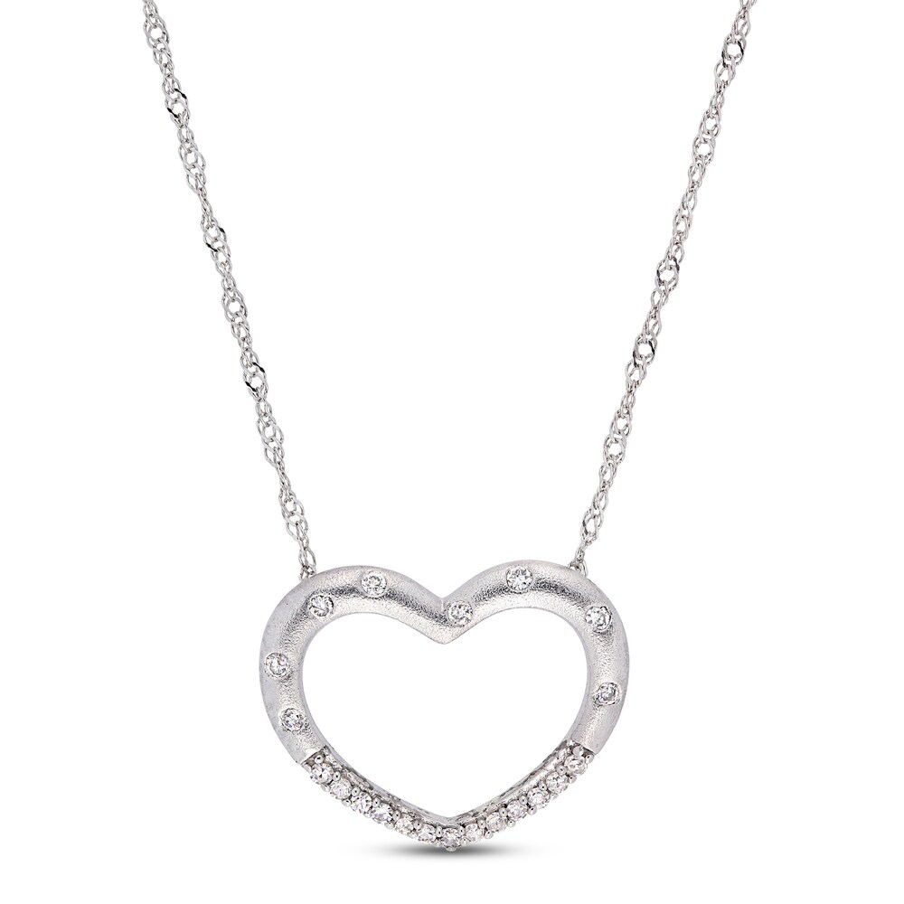Diamond Heart Necklace 1/10 ct tw Round 10K White Gold 17" Uc1qwgPl