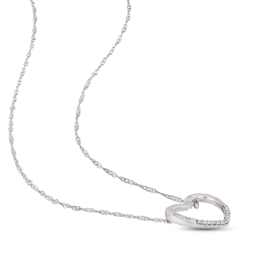 Diamond Heart Necklace 1/10 ct tw Round 10K White Gold 17\" Uc1qwgPl