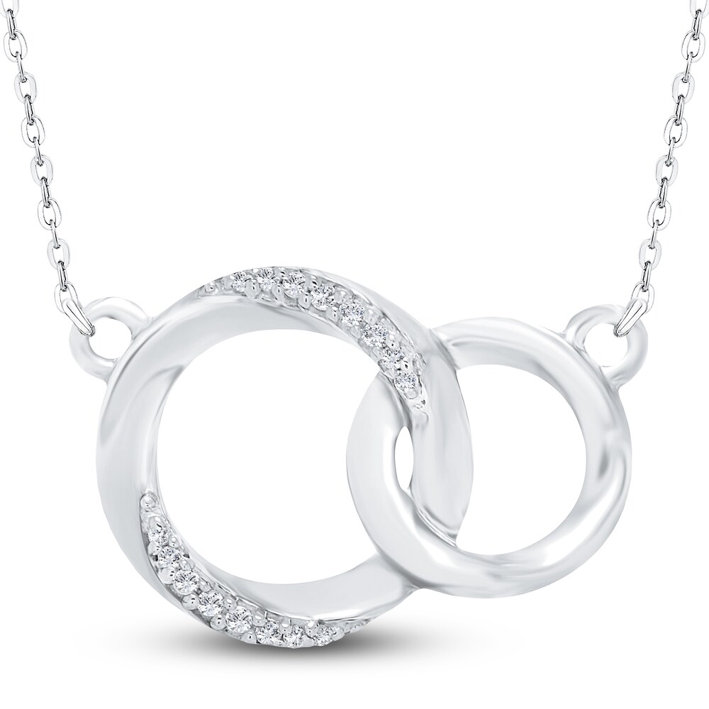 Diamond Interlocking Circle Pendant Necklace 1/8 ct tw Round 10K White Gold UgN6pgNE