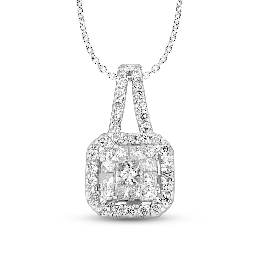 Diamond Pendant Necklace 1/2 ct tw Princess/Round 10K White Gold UkUpTQkw