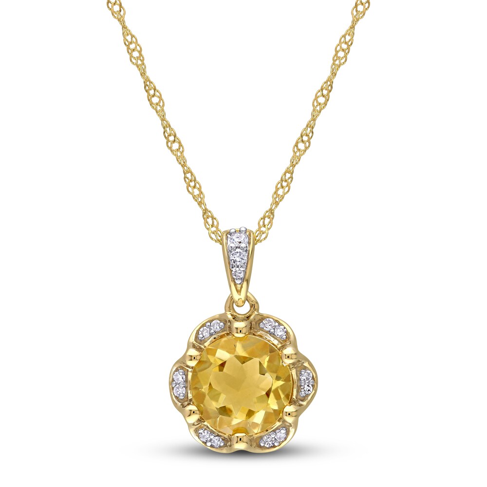 Natural Citrine Necklace 1/20 ct tw Diamonds 14K Yellow Gold V1SwTzol [V1SwTzol]
