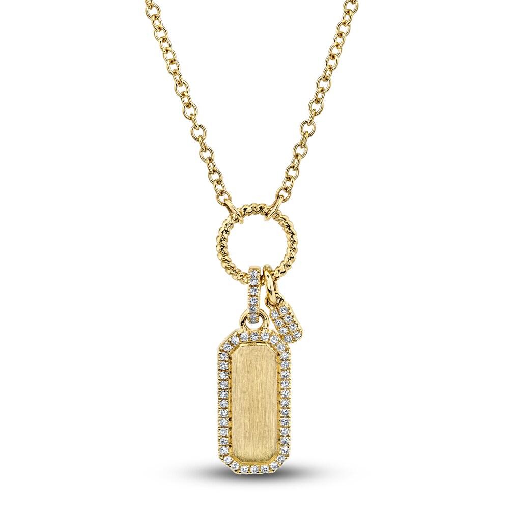 Shy Creation Diamond Tag Necklace 1/10 ct tw Round 14K Yellow Gold 18\" SC55024167 V6ARhZJi
