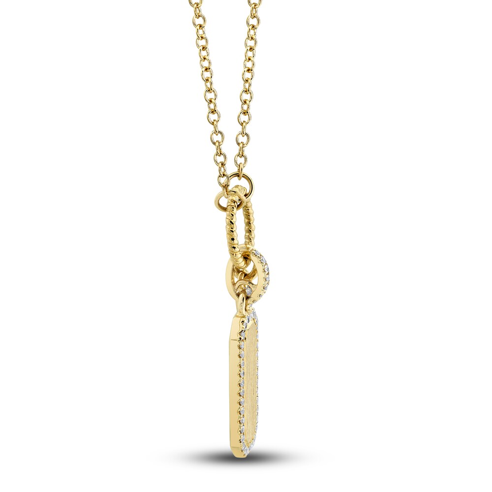 Shy Creation Diamond Tag Necklace 1/10 ct tw Round 14K Yellow Gold 18\" SC55024167 V6ARhZJi