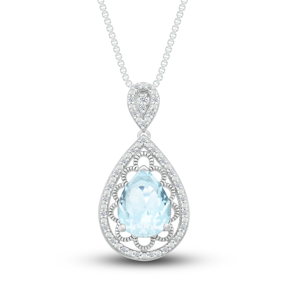 Natural Aquamarine Necklace 1/8 ct tw Diamonds Sterling Silver V8ff9ecB
