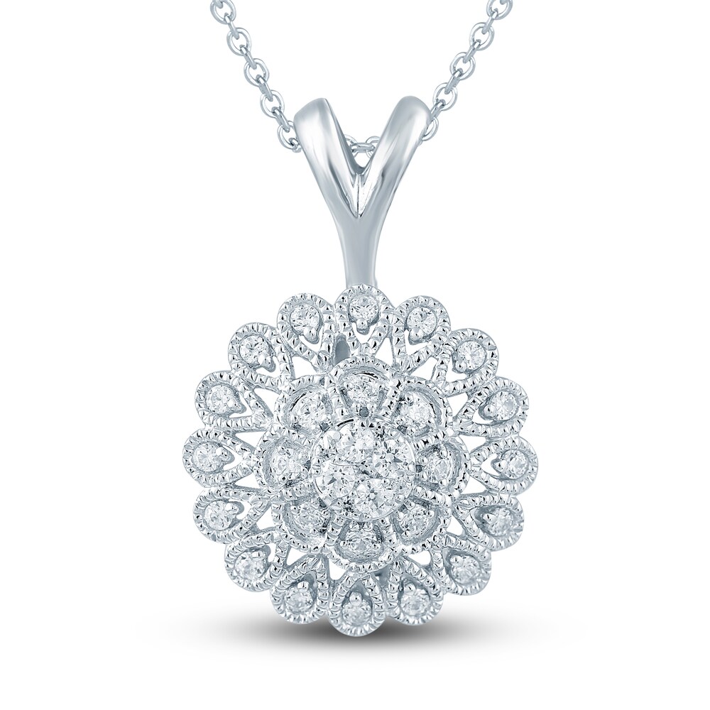 Diamond Floral Pendant Necklace 1/4 ct tw Round 10K White Gold VAdhgH9R