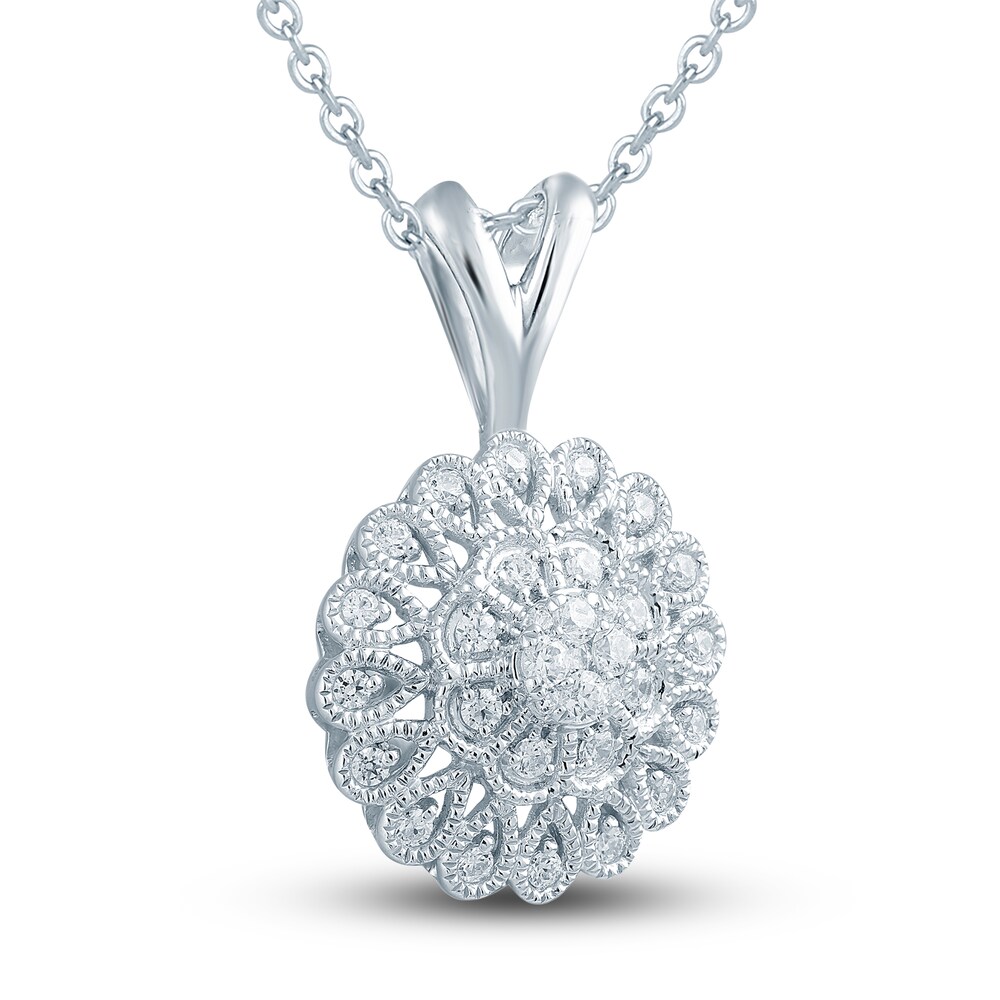 Diamond Floral Pendant Necklace 1/4 ct tw Round 10K White Gold VAdhgH9R