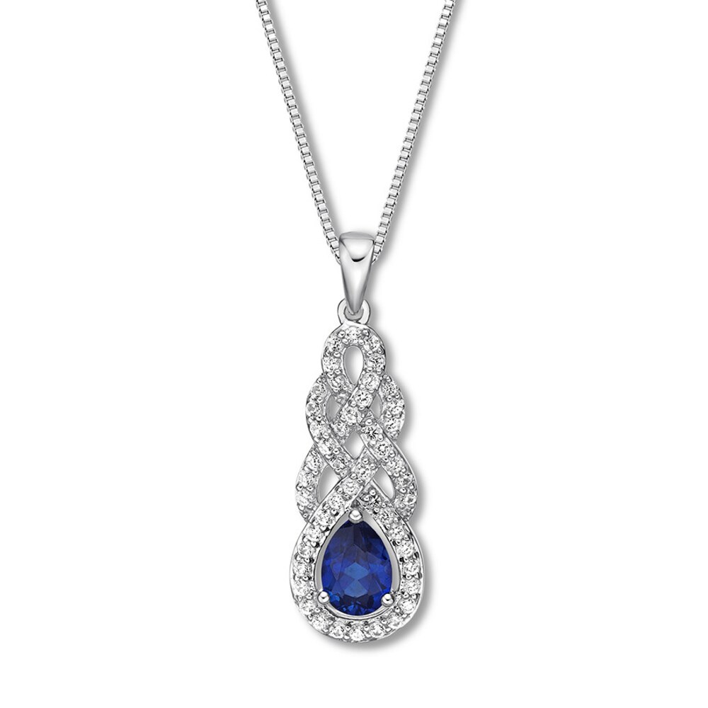 Blue & White Lab-Created Sapphire Necklace Sterling Silver VJwbyvo5
